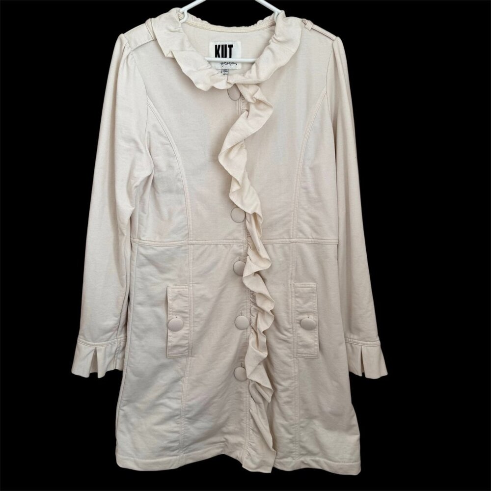Kut From The Kloth Ruffle Trim Trench Coat Large Ivory Twee Coquette Academia
